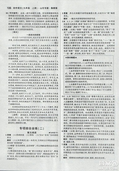 2019版5年中考3年模拟语文九年级上册鲁科版山东专版参考答案
