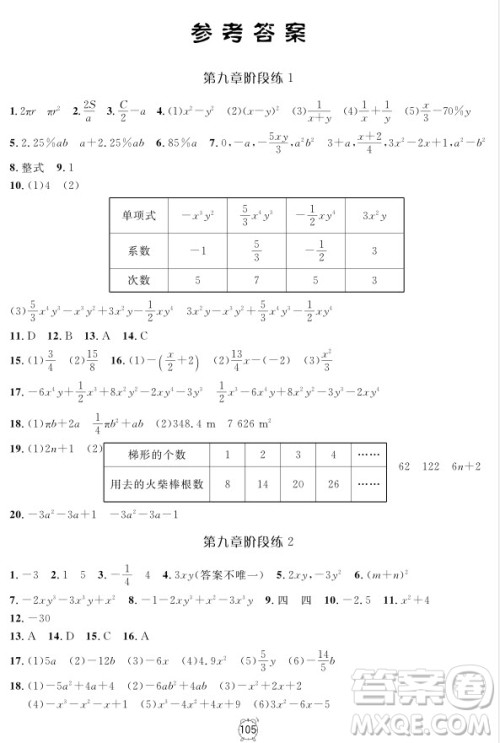 2018全新版钟书金牌金试卷七年级上数学参考答案