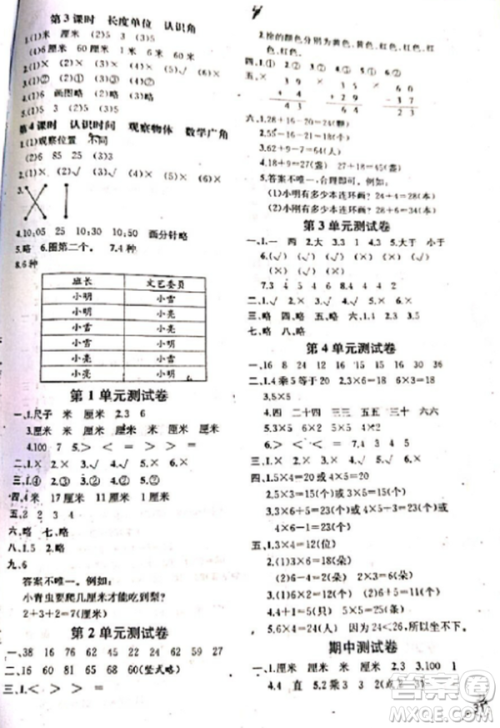 2018人教版课时练二年级上册同步导学案数学参考答案