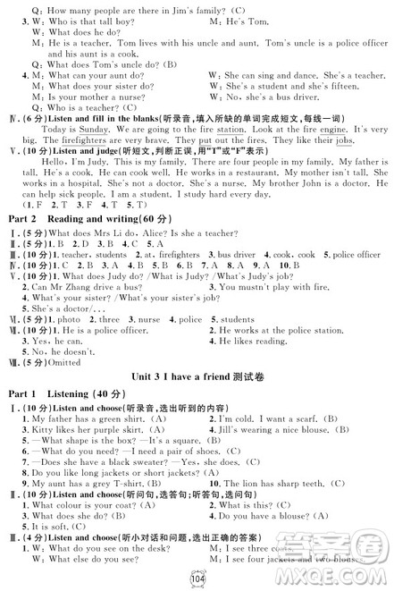 2018年满分训练与测试金试卷四年级上册英语N版参考答案