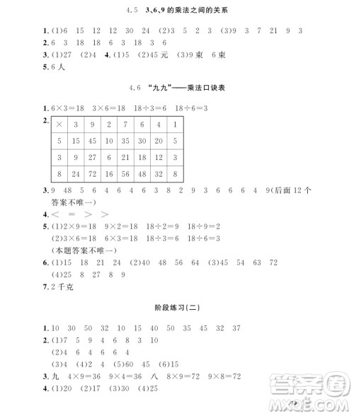 2018年二年级上册数学上海作业参考答案 2018年二年级上册数学上海作业参考答案