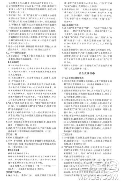 2019版新概念初中语文阅读组合式训练7年级上册参考答案