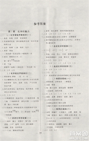 2018版金牌教练九年级化学上册参考答案