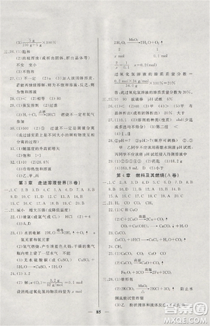 2018版金牌教练九年级化学上册参考答案