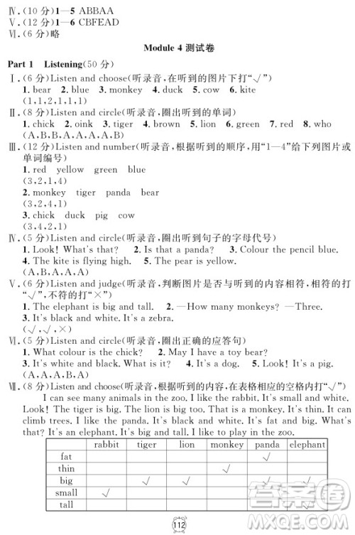 2018全新版英语钟书金牌金试卷一年级上册参考答案