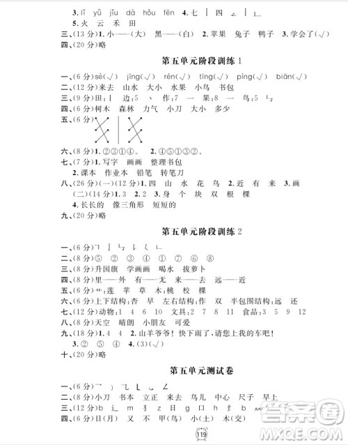 2018全新版语文钟书金牌金试卷一年级上册参考答案 2018全新版语文钟书金牌金试卷一年级上册参考答案
