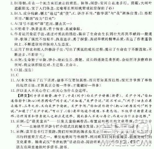 2018年学练优核心素养提升训练七年级上语文人教版武汉专用参考答案 2018年学练优核心素养提升训练七年级上语文人教版武汉专用参考答案