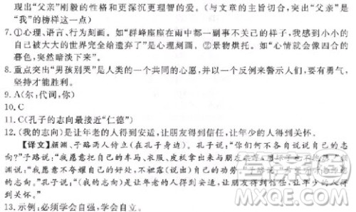 2018年学练优核心素养提升训练七年级上语文人教版武汉专用参考答案 2018年学练优核心素养提升训练七年级上语文人教版武汉专用参考答案