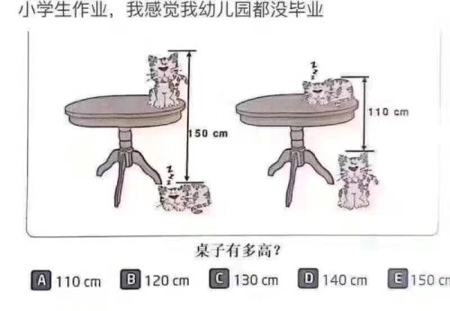 一只猫趴在地上和蹲在桌上是150cm,蹲在地上和趴在桌上是110cm,请问桌子有多高