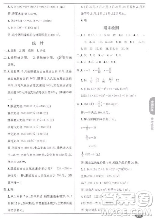 2018秋教材1+1六年级上册数学人教版参考答案