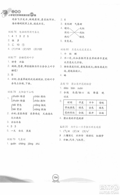 2018部编版小学语文阶梯阅读训练100篇二年级参考答案 2018部编版小学语文阶梯阅读训练100篇二年级参考答案