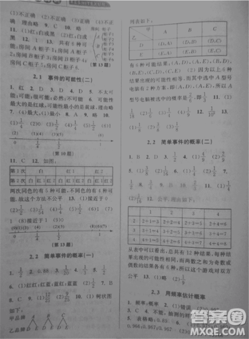 2018新版课时特训数学九年级全一册浙教版参考答案 2018新版课时特训数学九年级全一册浙教版参考答案