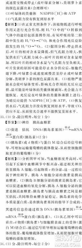 2019百校联盟高三九联考全国卷1理综参考答案