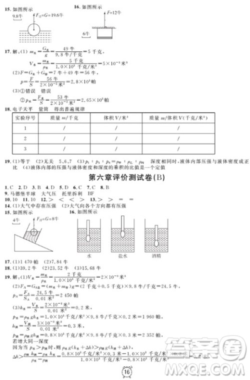 上海作业物理9年级上2018参考答案