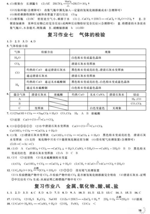 2018全新修订版钟书金牌上海作业九年级上化学参考答案