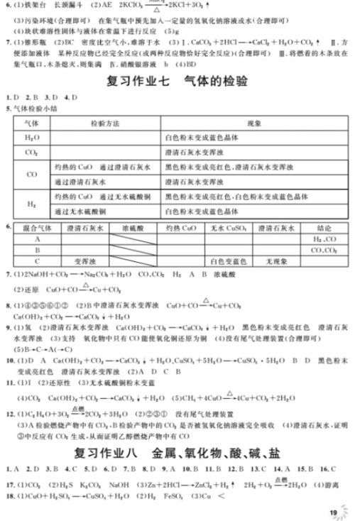 2018全新修订版钟书金牌上海作业九年级上化学参考答案