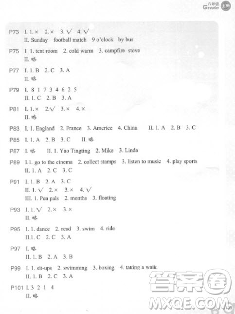 2018年小学英语同步阅读六年级上册参考答案 2018年小学英语同步阅读六年级上册参考答案