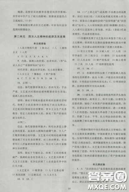 2018新课标单元测试卷人教版高中历史必修3参考答案