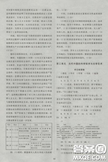 2018新课标单元测试卷人教版高中历史必修3参考答案
