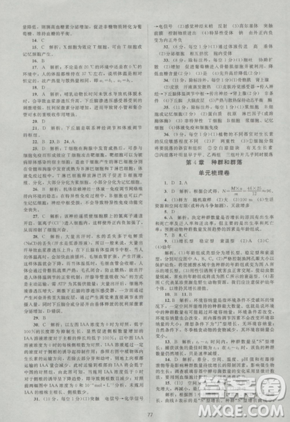 2018新课标单元测试卷人教版高中生物必修3参考答案