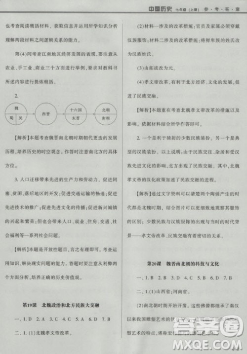 2018年学习质量监测中国历史人教版七年级上册参考答案
