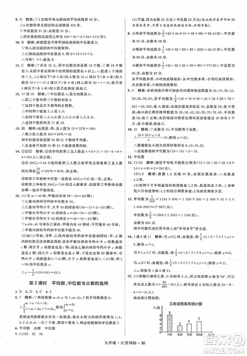 2018秋学霸题中题数学九年级全一册苏科版江苏国标参考答案
