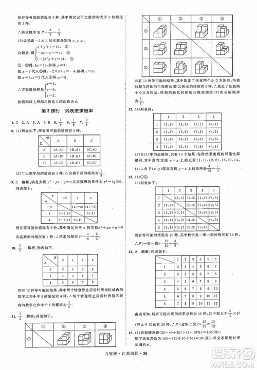 2018秋学霸题中题数学九年级全一册苏科版江苏国标参考答案