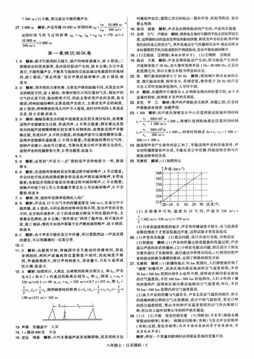 2018秋学霸题中题初中物理八年级上册苏科版江苏国标参考答案