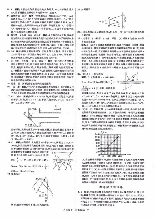 2018秋学霸题中题初中物理八年级上册苏科版江苏国标参考答案