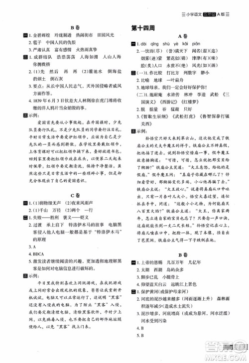 2018年木头马阅读小卷小学语文5年级A版参考答案