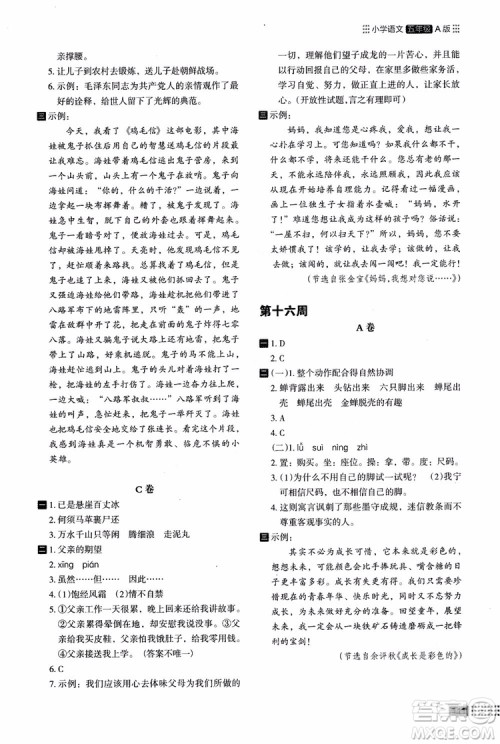 2018年木头马阅读小卷小学语文5年级A版参考答案