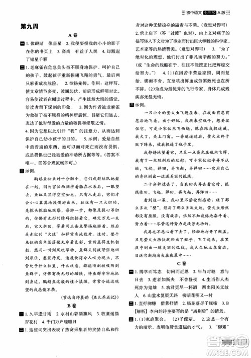 2018年木头马阅读小卷初中语文7年级A版参考答案