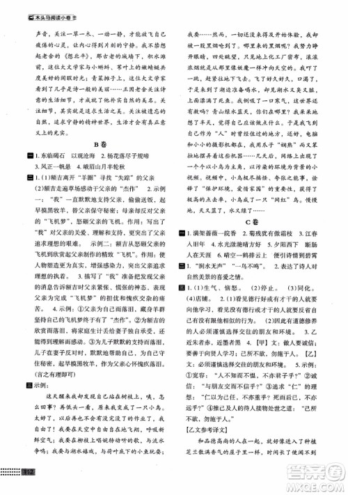 2018年木头马阅读小卷初中语文7年级A版参考答案