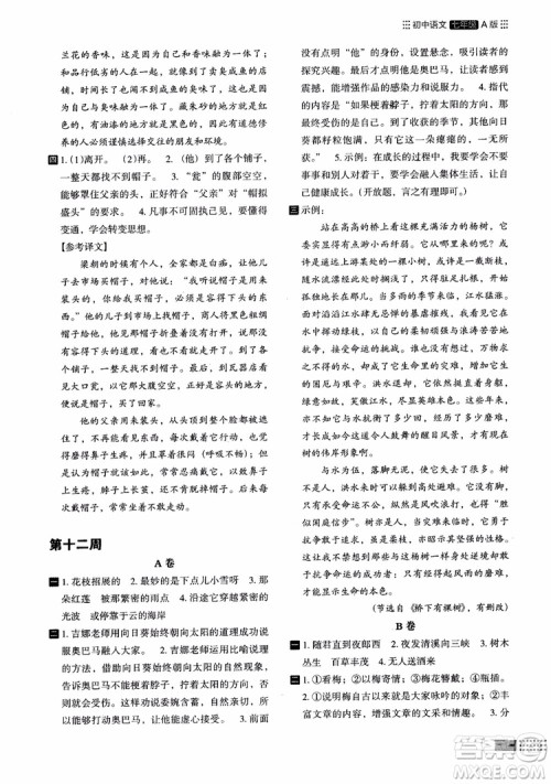 2018年木头马阅读小卷初中语文7年级A版参考答案