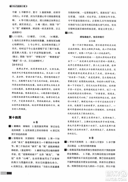 2018年木头马阅读小卷初中语文7年级A版参考答案