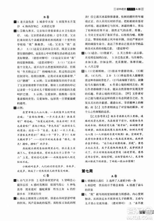 2018部编版木头马阅读小卷初中语文8年级A版参考答案 2018部编版木头马阅读小卷初中语文8年级A版参考答案
