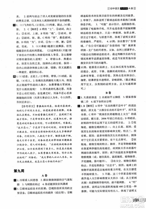 2018部编版木头马阅读小卷初中语文8年级A版参考答案 2018部编版木头马阅读小卷初中语文8年级A版参考答案