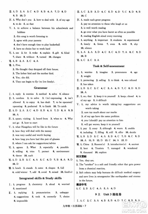 2018秋经纶学典学霸题中题英语九年级全一册江苏国际参考答案