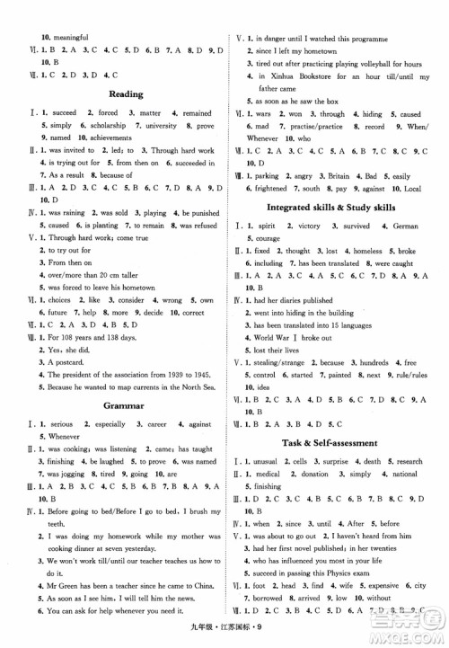 2018秋经纶学典学霸题中题英语九年级全一册江苏国际参考答案