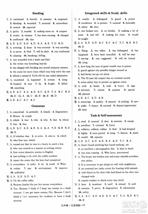 2018秋经纶学典学霸题中题英语九年级全一册江苏国际参考答案