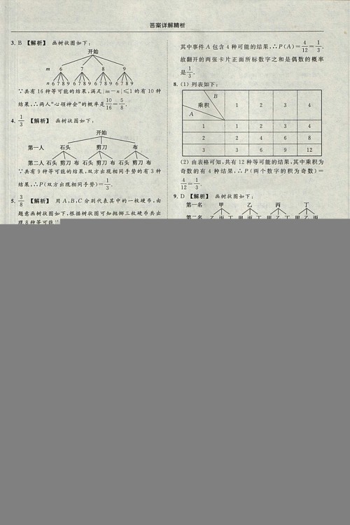 亮点给力提优课时作业本2018秋数学九年级上江苏版参考答案