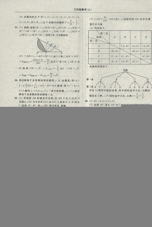 亮点给力提优课时作业本2018秋数学九年级上江苏版参考答案