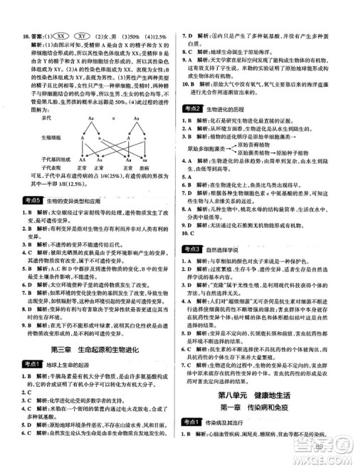 中考复习资料新版学霸错题笔记初中生物参考答案