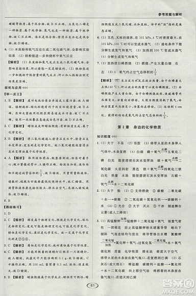 沪教版2018年亮点给力提优课时作业本九年级化学上册参考答案