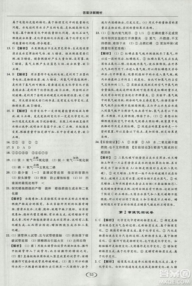 沪教版2018年亮点给力提优课时作业本九年级化学上册参考答案