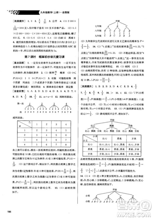 2018金三练课堂作业实验提高训练九年级上数学全国版答案