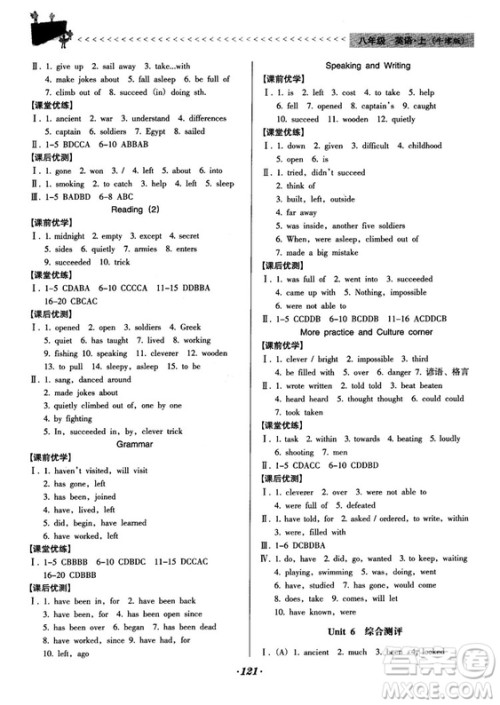 2018牛津版全优点练课计划八年级英语上册参考答案 2018牛津版全优点练课计划八年级英语上册参考答案