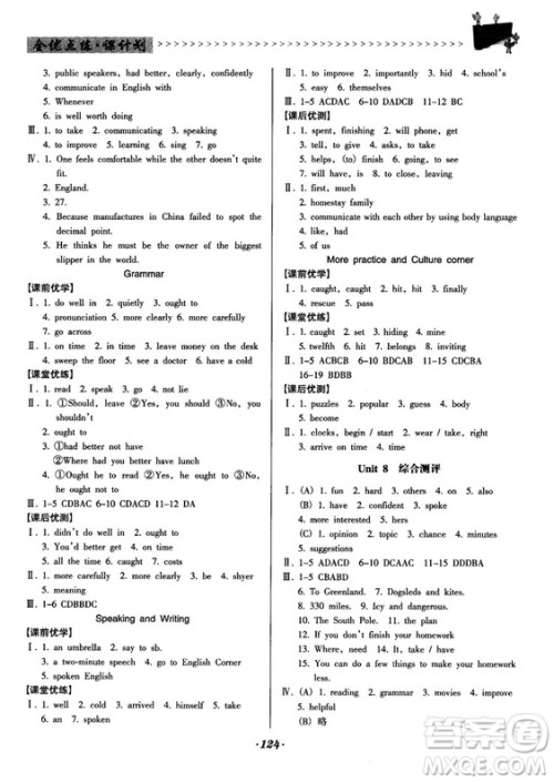 2018牛津版全优点练课计划八年级英语上册参考答案 2018牛津版全优点练课计划八年级英语上册参考答案