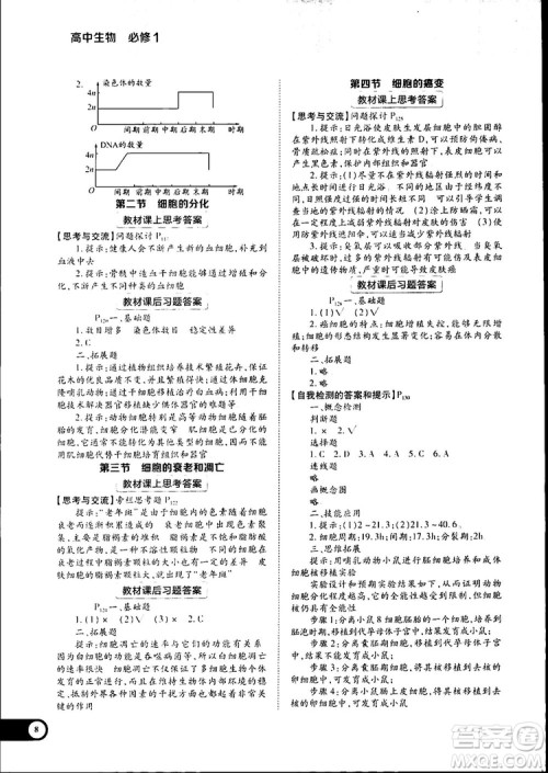 人教版2019最新王后雄学案教材完全解读高中生物必修1参考答案