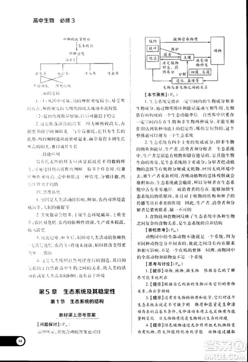 2019新版教材完全解读人教版RJSW高中生物必修3参考答案